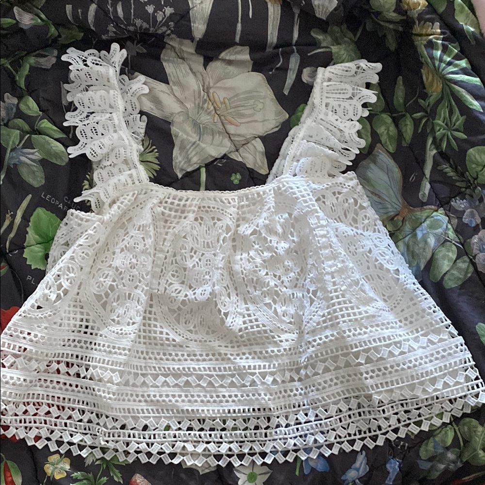 Anthropologie White Eyelet and Lace Detail Top